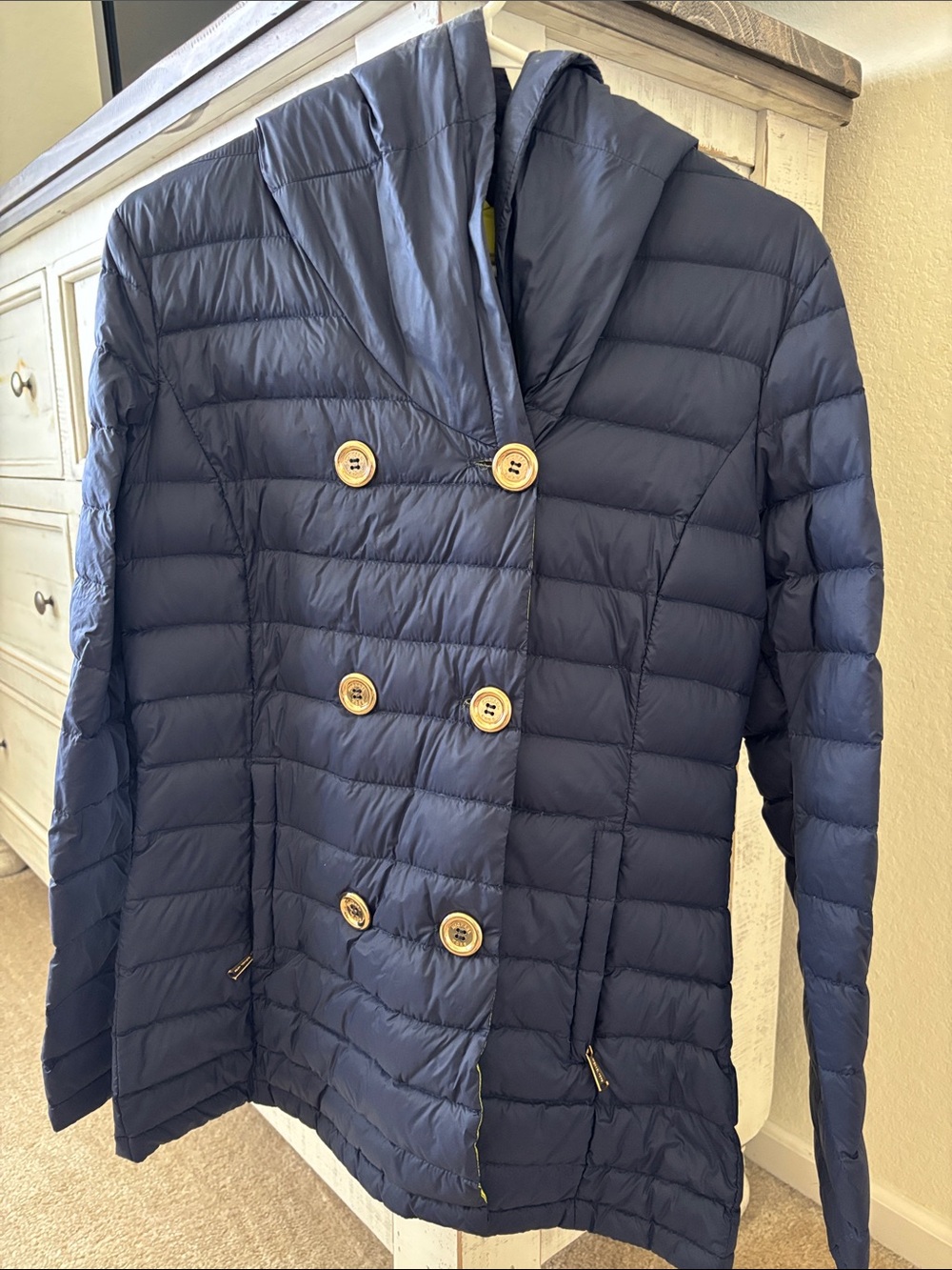 Navy Double-Breasted Packable Puffer Jacket - Women